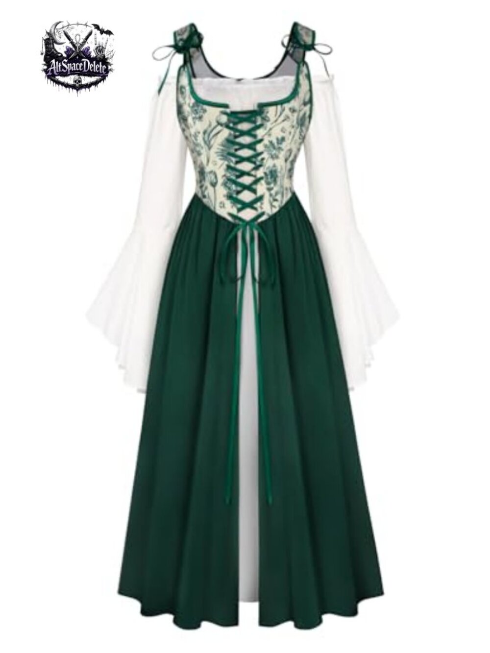 Renaissance Bell Sleeve Medieval Fairy Dress Two-Piece Costume